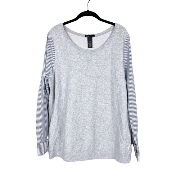 Lane Bryant Grey French Terry Mixed Media Striped Long Sleeve Top Size 14/16 - Picture 2 of 5